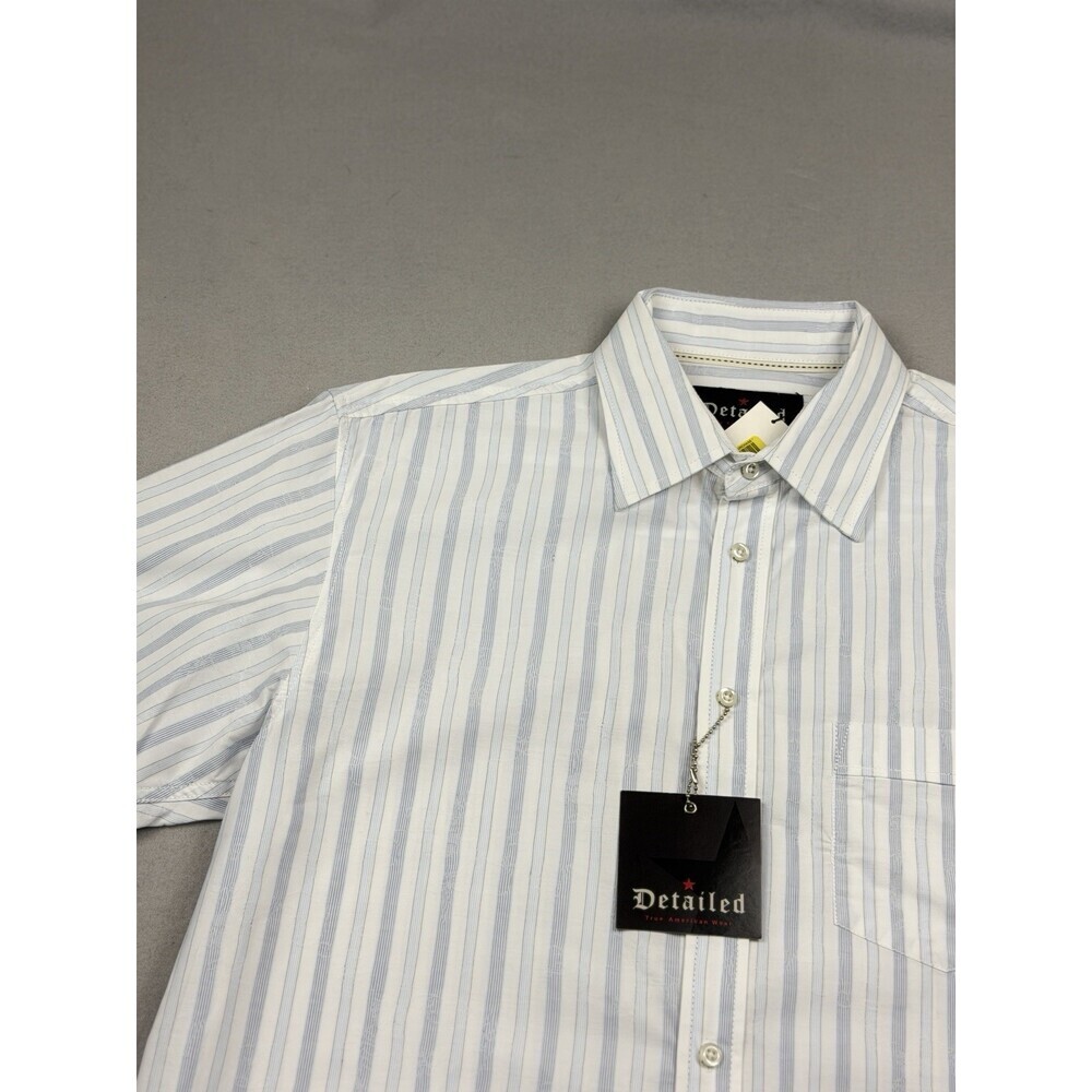 NWT Detailed True American Wear Shirt Men’s L Blue Stripe Short Sleeve Y2K - Picture 2 of 9